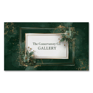 Hunter Green Gold Foil Botanical Floral Frame Magnetic Business Card