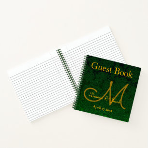 Hunter Green Gold Wedding Reception Monogram Notebook