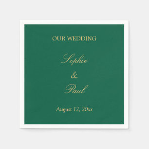 Hunter Green Golden Beige Wedding Napkins