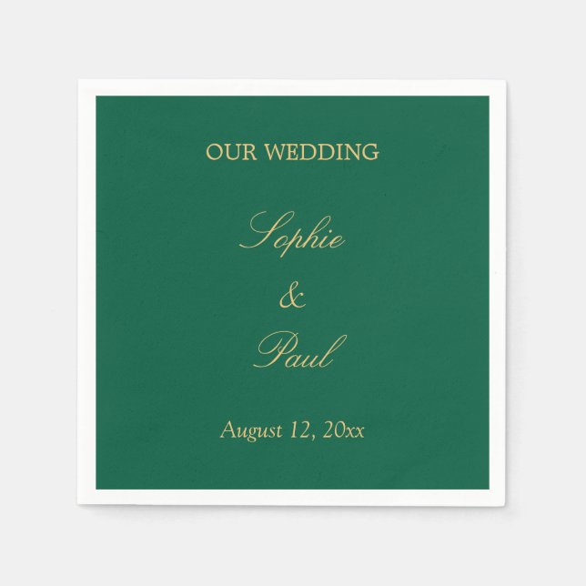 Hunter Green Golden Beige Wedding Napkins (Front)
