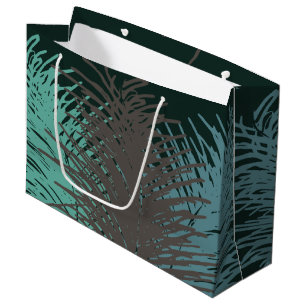 hunter green Grey Aqua Teal Blue Feathers Large Gift Bag