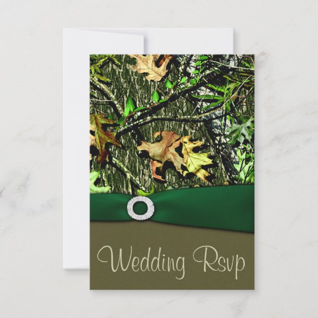 Hunter Green Hunting Camo Wedding RSVP Cards (Front)