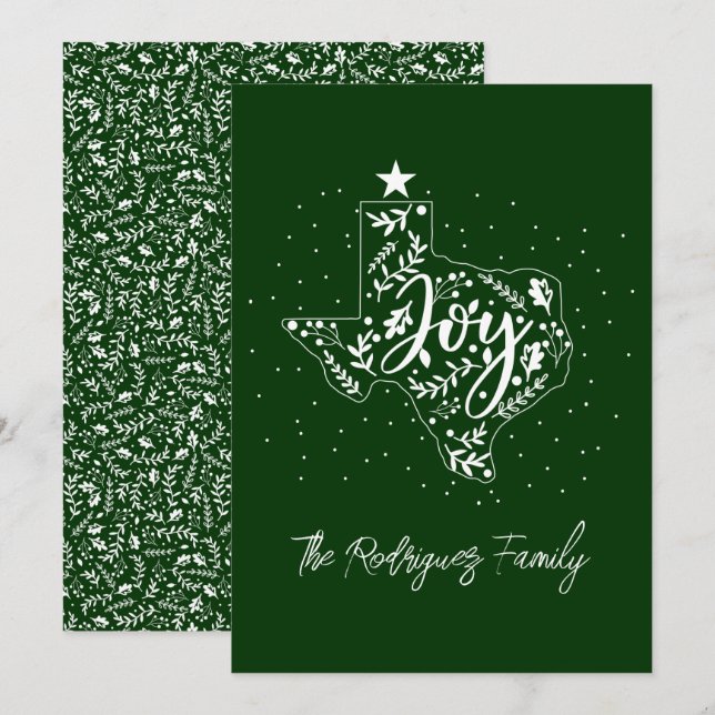 Hunter Green Joy Holiday Leaves Texas Shape Card (Front/Back)
