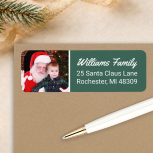 Hunter Green Modern Family Photo Christmas Return Address Label