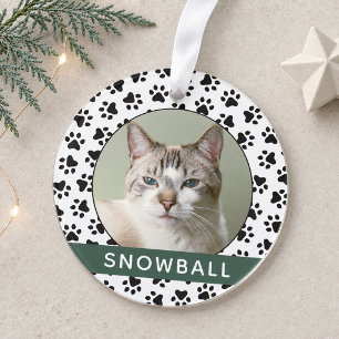 Hunter Green Monogram Cat Pet Paw Prints Holiday Ornament
