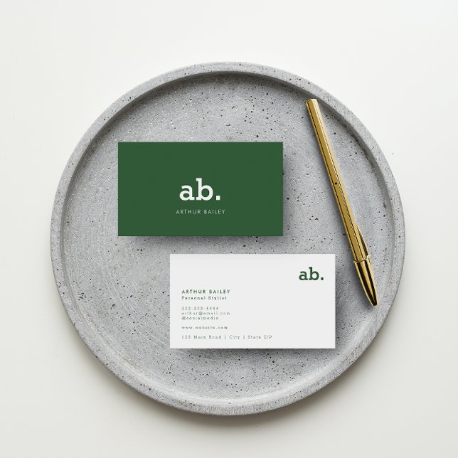 Hunter Green Monogram | Modern Minimalist  Business Card (A hunter green and white business card with a timeless monogram design.)