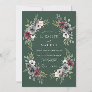 Hunter Green Moody Autumnal Wedding Invitation