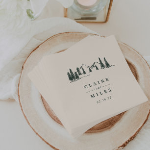Hunter Green Mountain Sketch Personalised Napkin