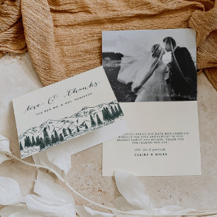 Hunter Green   Mountain Sketch Wedding Thank You Card