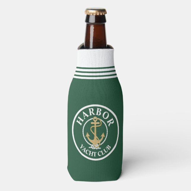 Hunter Green Nautical Custom Can Bottle Cooler (Bottle Front)