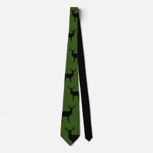 Hunter green neck tie with deer print pattern