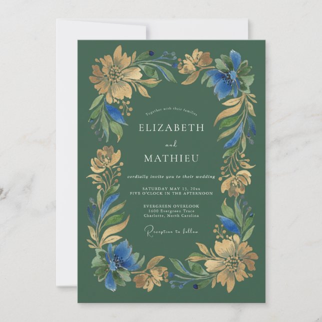 Hunter Green Noble Autumnal Wedding Invitation (Front)