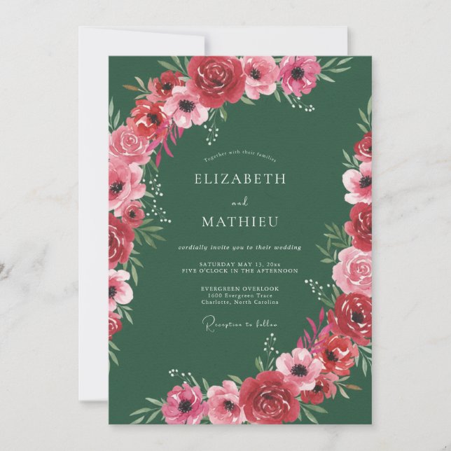Hunter Green Ornate Winter Wedding Invitation (Front)