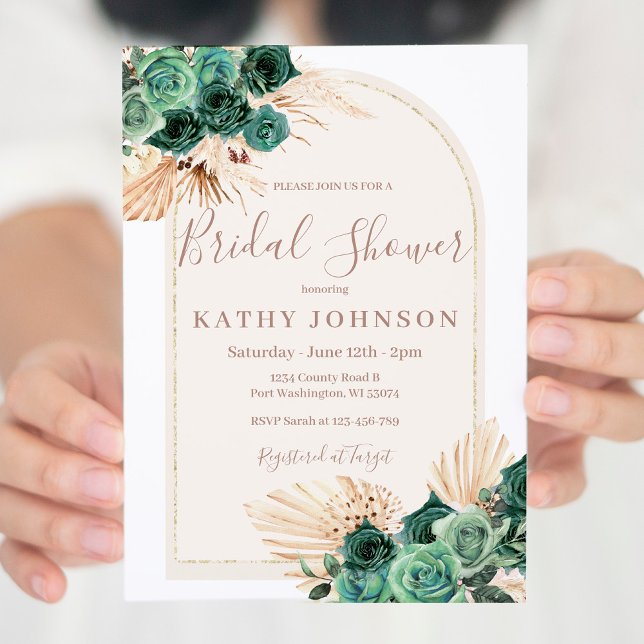 Hunter Green Pampas Grass Arch Bridal Shower  Invitation (Creator Uploaded)