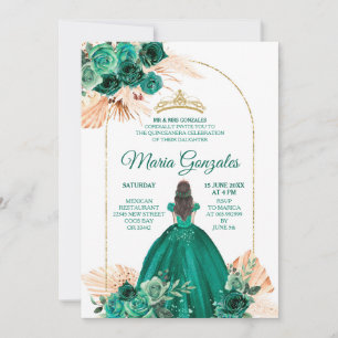 Hunter Green Pampas Grass Mexican Girl Quinceañera Invitation