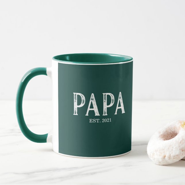 Hunter Green Papa Year Established Mug (With Donut)