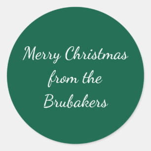Hunter Green Personalized Christmas Envelope Classic Round Sticker
