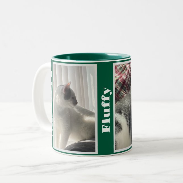 Hunter Green Pet Photos and Names  Two-Tone Coffee Mug (Front Left)
