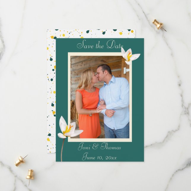 Hunter Green Photo Flat Save The Date Card (Front/Back In Situ)
