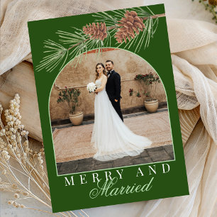 Hunter Green Pine Merry & Married Photo Christmas Holiday Card
