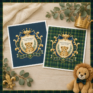 Hunter Green Plaid Little Prince Baby Shower Napkin