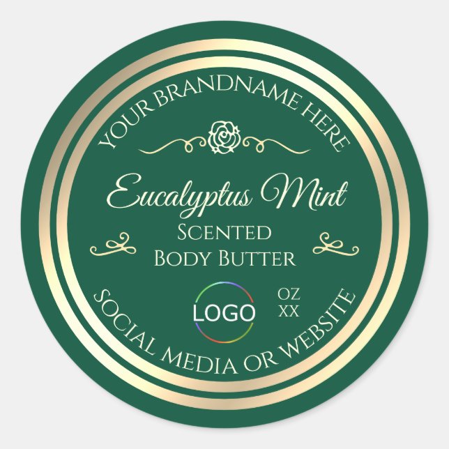 Hunter Green Product Label Gold Frame with Logo (Front)