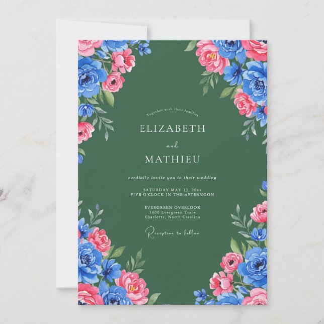 Hunter Green Radiant Rose Wedding Invitation (Front)