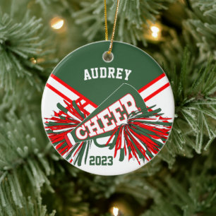Hunter Green, Red, White - Cheerleader 📣💖 Ceramic Ornament