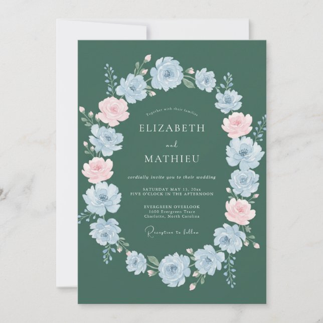 Hunter Green Refined Spring Wedding Invitation (Front)