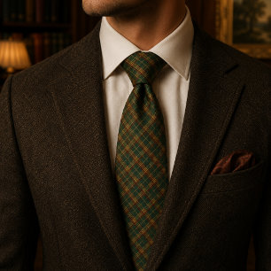 Hunter Green Rustic Plaid Tartan Tie