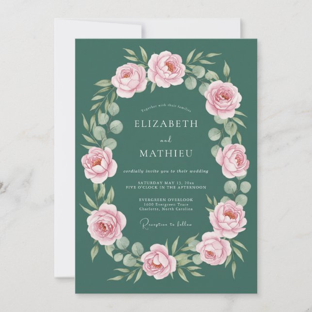 Hunter Green Serene Forest Wedding Invitation (Front)
