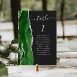 Hunter Green Silver Agate Dark Wedding Table Number<br><div class="desc">The left-hand edge of this elegant modern wedding table number card features a hunter green watercolor agate border trimmed with faux silver glitter. The word "table" appears in silver grey handwriting script on an off-black background. Add the names of your guests who are assigned to each table.</div>