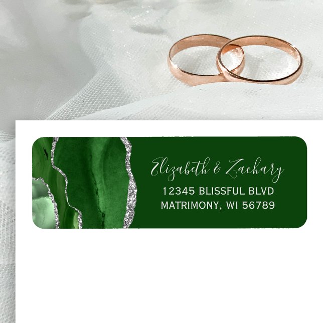 Hunter Green Silver Agate Wedding Return Address Label (Creator Uploaded)