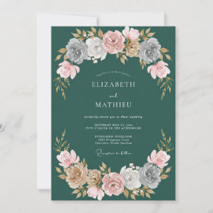 Hunter Green Stately Rose Wedding Invitation