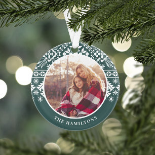 Hunter Green Sweater Pattern Photo Ornament