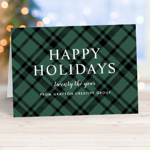 Hunter Green Tartan Plaid Business Holiday Card