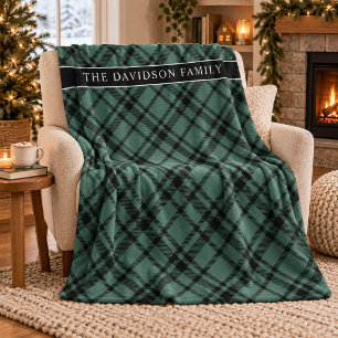 Hunter Green Tartan Plaid Family Name Fleece Blanket