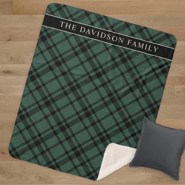 Hunter Green Tartan Plaid Holiday Family Name Sherpa Blanket (Creator Uploaded)