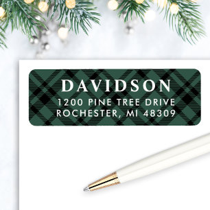 Hunter Green Tartan Plaid   Holiday Return Address Label