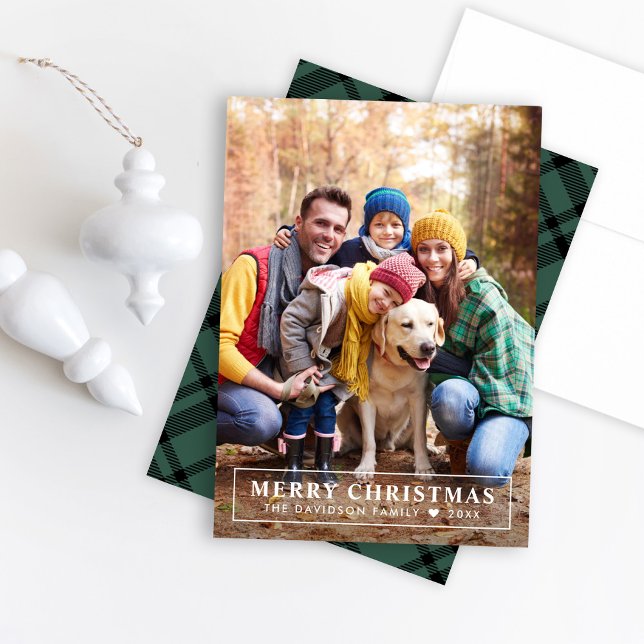 Hunter Green Tartan Plaid Merry Christmas Photo Holiday Card (Creator Uploaded)