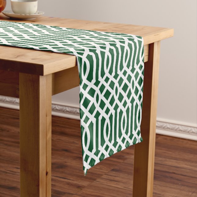 Hunter Green Trellis Short Table Runner (In Situ)