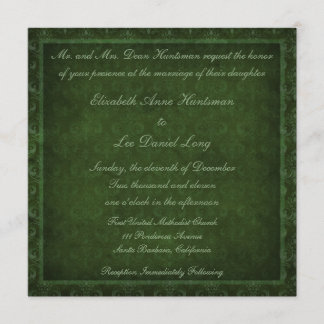 Hunter Green Vintage Damask Wedding Invitations