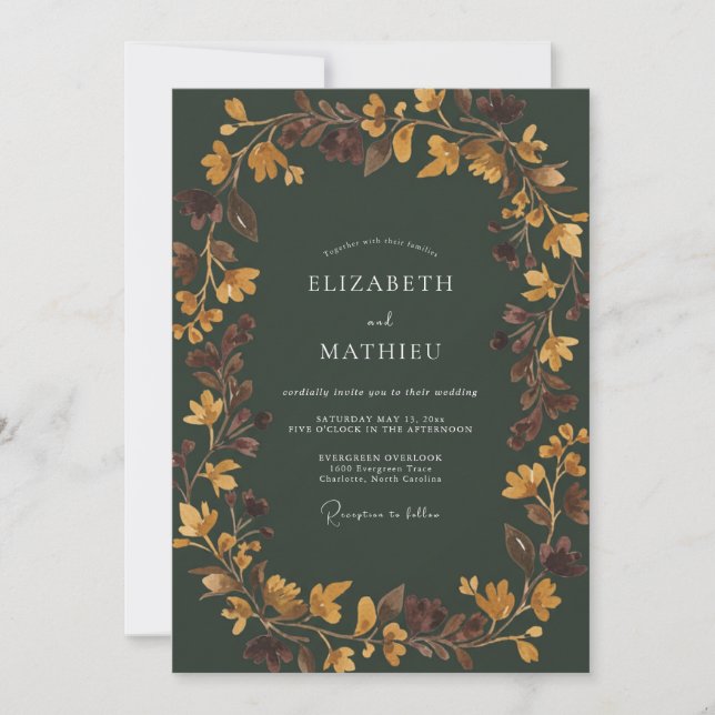 Hunter Green Warm Autumn Wedding Invitation (Front)