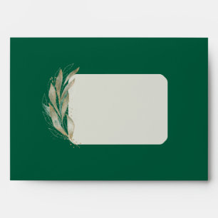 Hunter Green Watercolor Gold Leaf Christmas Envelope