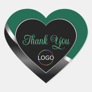 Hunter Green Wavy Silver Black Logo Cute Thank You Heart Sticker