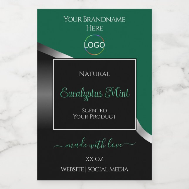 Hunter Green Wavy Silver Black Logo Product Labels (Single Label)