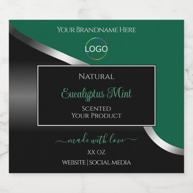 Hunter Green Wavy Silver Black Logo Product Labels (Single Label)