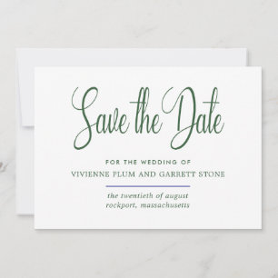 Hunter Green & White Calligraphy Save the Date
