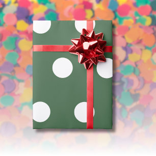 Hunter Green White Medium Polka Dots Wrapping Paper