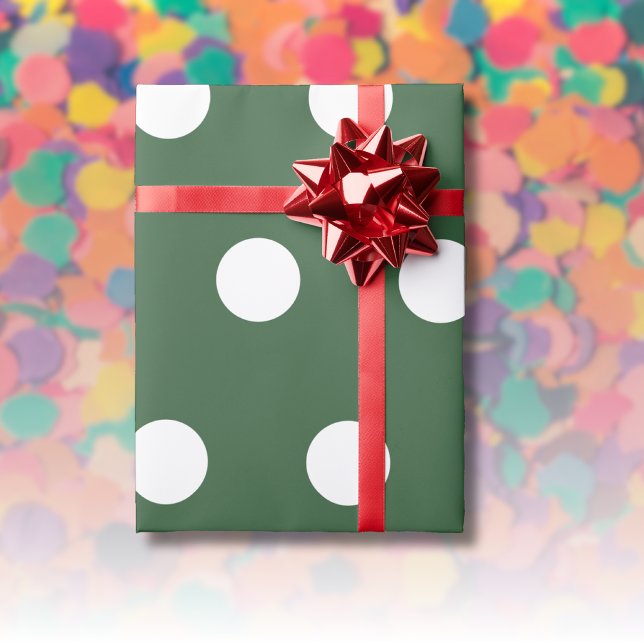 Hunter Green White Medium Polka Dots Wrapping Paper (Creator Uploaded)
